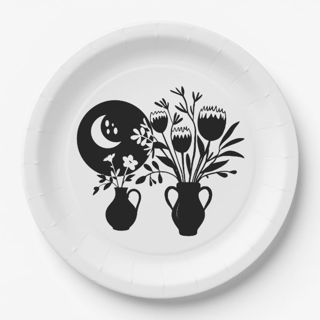 Plato De Papel Boho bohemian floral sun moon (Anverso)