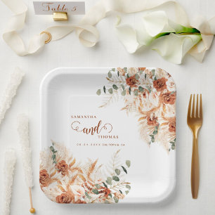 Plato De Papel Boho Bold Pampas Boda Floral