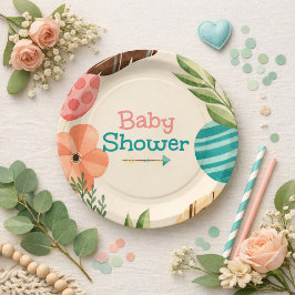 Plato De Papel Boho Botanical Baby Shower