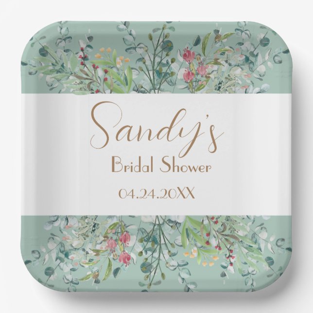 Plato De Papel Boho Bridal Shower Wildflower Placa de papel flora (Anverso)