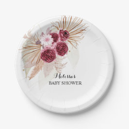 Plato De Papel Boho Burgundy Pampas Postre Personalizado de hierb