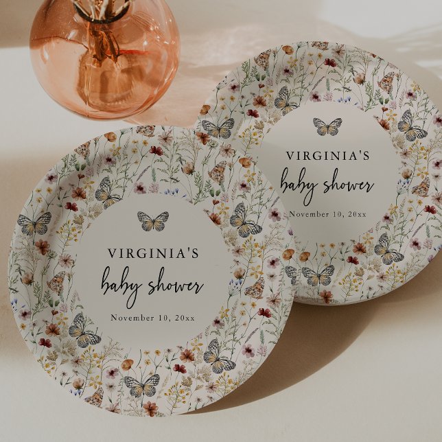 Plato De Papel Boho Butterfly (Boho Wildflowers Butterfly Paper Plates by Painted Paperie
)