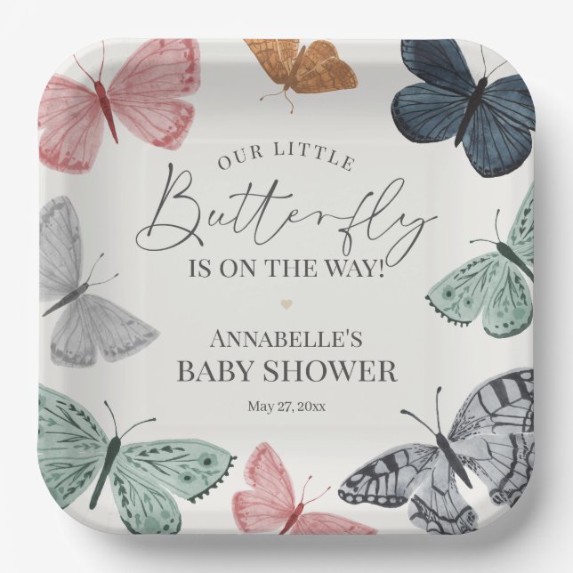 Plato De Papel Boho Butterfly Baby Shower Tableware (Anverso)