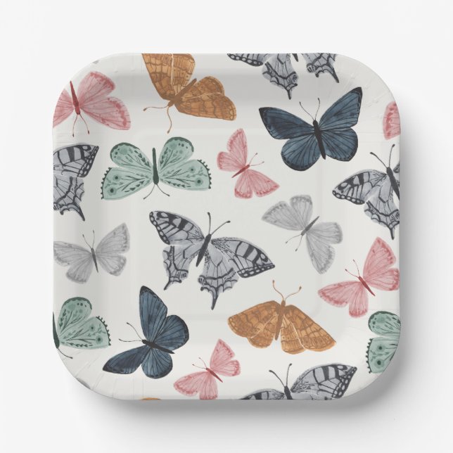 Plato De Papel Boho Butterfly Baby Shower Tableware (Anverso)