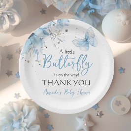 Plato De Papel Boho Butterfly Floral Blue Boy Baby Shower