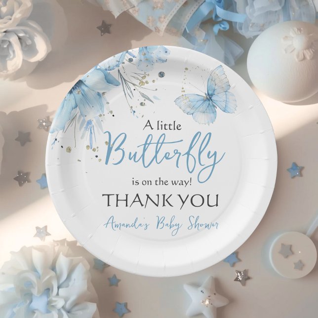 Plato De Papel Boho Butterfly Floral Blue Boy Baby Shower (Subido por el creador)