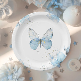 Plato De Papel Boho Butterfly Wildflower Floral Blue Baby Shower