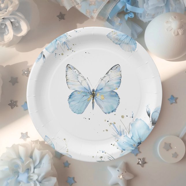 Plato De Papel Boho Butterfly Wildflower Floral Blue Baby Shower (Subido por el creador)