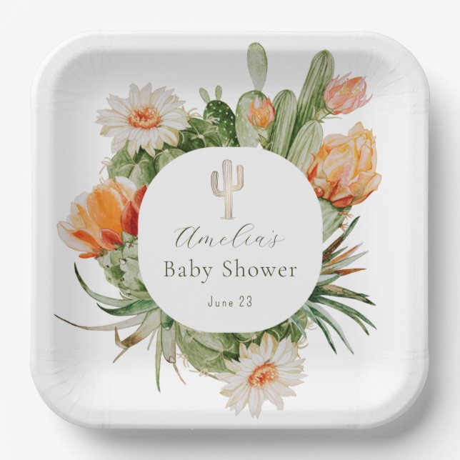 Plato De Papel Boho Cactus Baby Shower (Anverso)