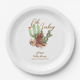 Plato De Papel Boho Cactus Cowboy moderno zapata Baby Shower