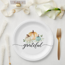 Plato De Papel Boho Calabaza Caída Acuarela Agradecimiento de agr