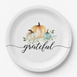 Plato De Papel Boho Calabaza Caída Acuarela Agradecimiento de agr