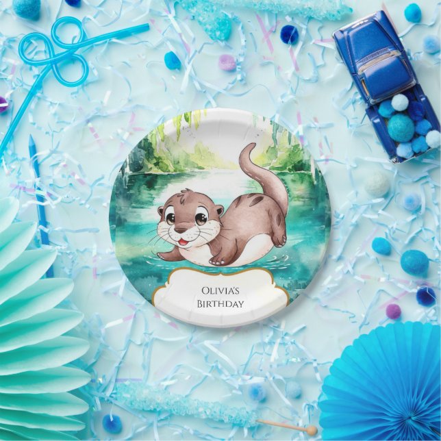 Plato De Papel Boho Calm Otter Cumpleaños (Fiesta)