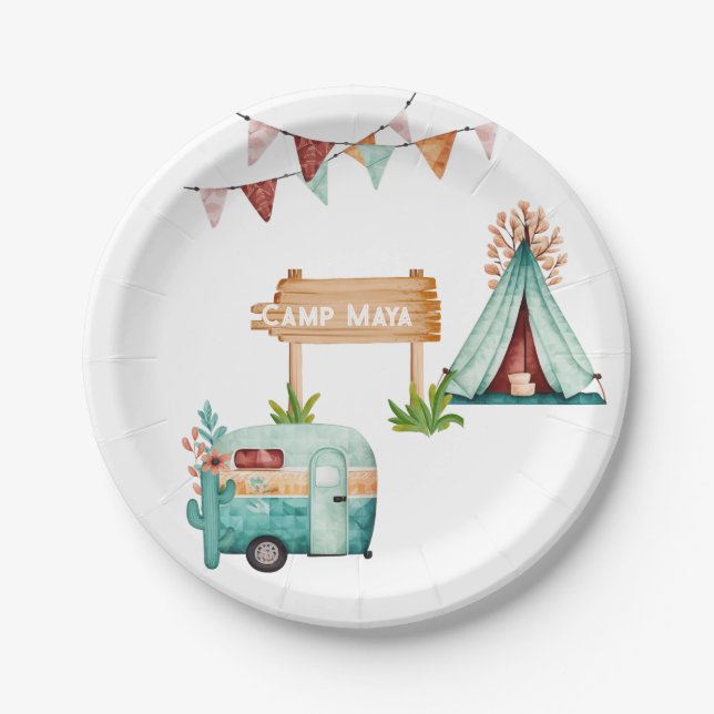 Plato De Papel Boho camping fiesta de cumpleaños Paper Plate (Anverso)