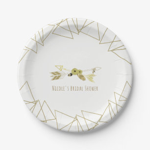 Plato De Papel Boho Chic Flechas y triángulos geométricos dorados