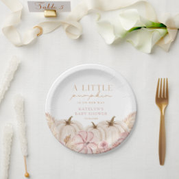 Plato De Papel Boho Chicas Pampas Personalizado de calabaza de hi