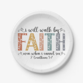 Plato De Papel Boho Christian Walk by Faith Bible Verse Floral