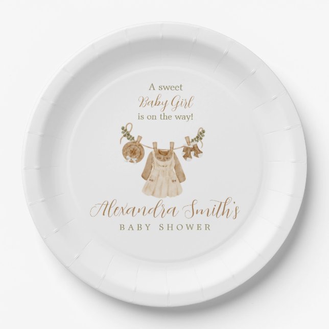 Plato De Papel Boho Clothesline Chica Baby Shower (Anverso)