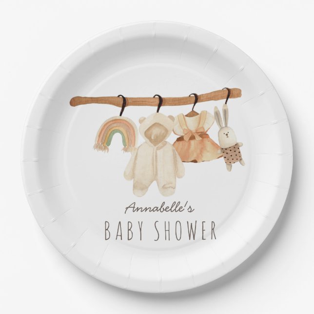 Plato De Papel Boho Clothesline Chica Baby Shower (Anverso)