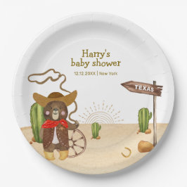 Plato De Papel Boho Cowboy Bear Western Rodeo Cactus Baby Shower