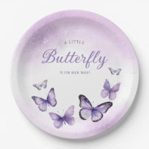 Boho Cute Watercolor Morado Mariposa Baby Shower