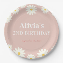 Plato De Papel Boho Daisy Dos Bohemias Rosadas Florales Segundo C