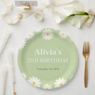 Plato De Papel Boho Daisy Dos Bohemio Verde Floral Segundo Cumple