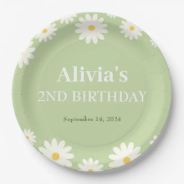 Plato De Papel Boho Daisy Dos Bohemio Verde Floral Segundo Cumple