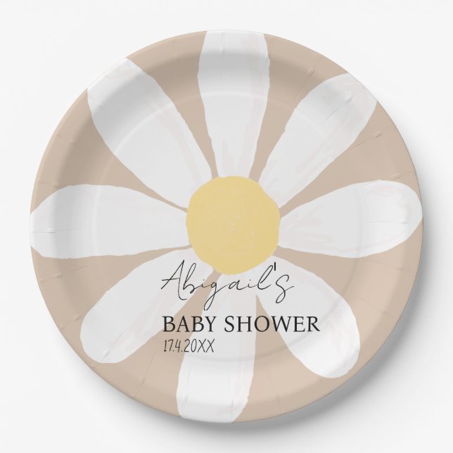 Plato De Papel Boho Daisy Floral Bebé ducha (Anverso)