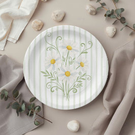 Plato De Papel Boho Daisy Silly Goose Sage Green Baby Shower