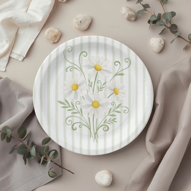 Plato De Papel Boho Daisy Silly Goose Sage Green Baby Shower (Subido por el creador)