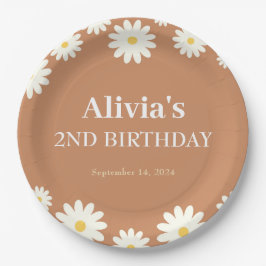 Plato De Papel Boho Daisy Two Floral Brown Bohemian Segundo Cumpl