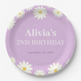 Plato De Papel Boho Daisy Two Floral Purple Bohemian Segundo Cump