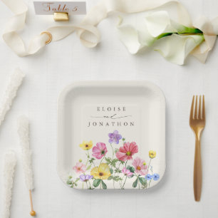 Plato De Papel Boho de campo floral de flor silvestre de Moda rús