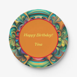 Plato De Papel Boho de flores coloridas