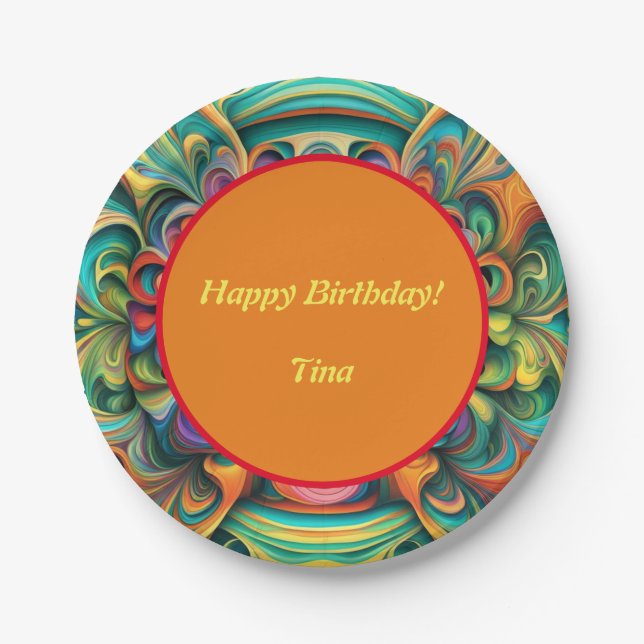 Plato De Papel Boho de flores coloridas (Anverso)