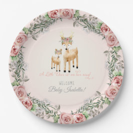 Plato De Papel BOHO Deer Antler Rosa Floral Baby Girl Shower Art