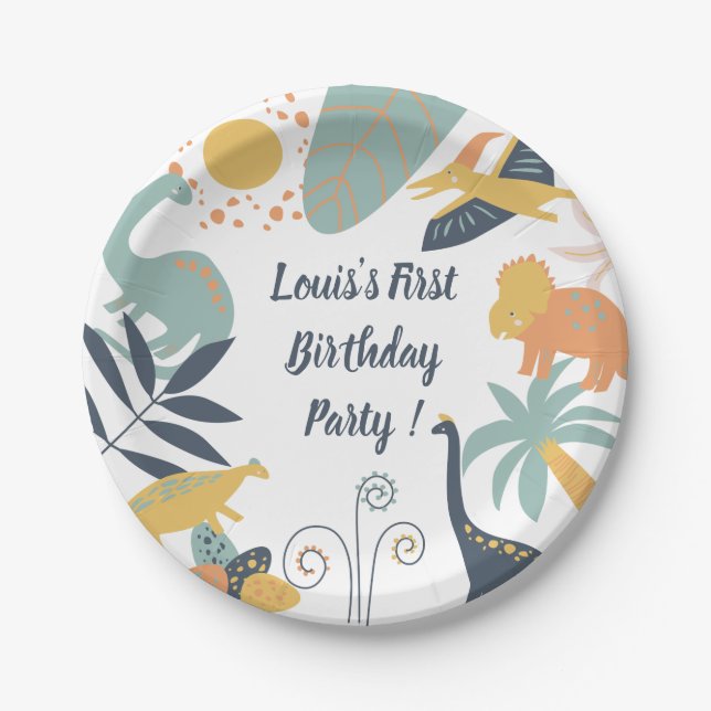 Plato De Papel Boho Dinosaur Baby Birday Party (Anverso)