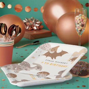 Plato De Papel Boho Dinosaur Fiesta Animales Niños Napkins Cumple