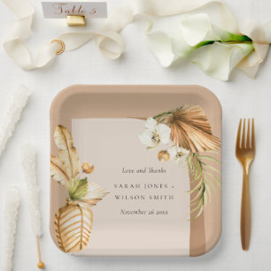 Plato De Papel Boho Dried Palm Rust Arch Boda Floral Gracias