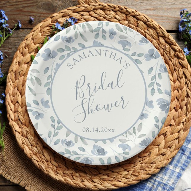 Plato De Papel Boho Dusty Blue Floral Despedida de Soltera  (Subido por el creador)