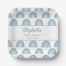 Plato De Papel Boho Dusty Blue Rainbow Baby Shower