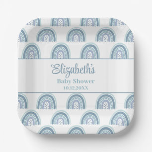 Plato De Papel Boho Dusty Blue Rainbow Baby Shower