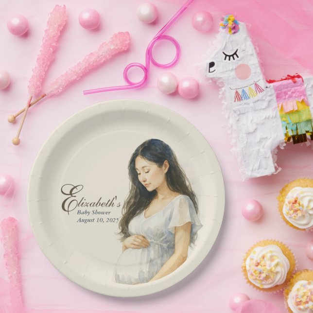 Plato De Papel Boho Elegant  baby shower asian mom-to-be (Fiesta)