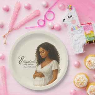 Plato De Papel Boho Elegant  baby shower black mom-to-be