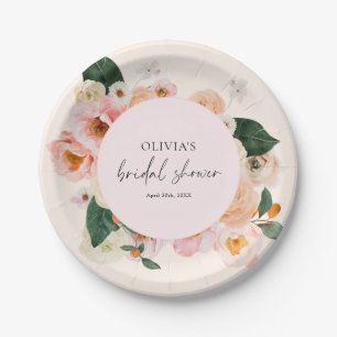 Plato De Papel Boho Elegant Pink Floral Bridal Shower