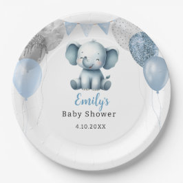 Plato De Papel Boho Elephant Boy Balloons Baby Shower