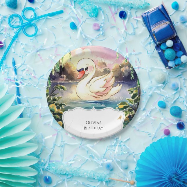 Plato De Papel Boho Enchanted Swan Cumpleaños (Fiesta)