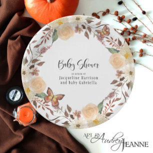 Plato De Papel BOHO Fall Floral otoño mariposa Baby Shower