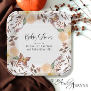 Plato De Papel BOHO Fall Floral otoño mariposa Baby Shower